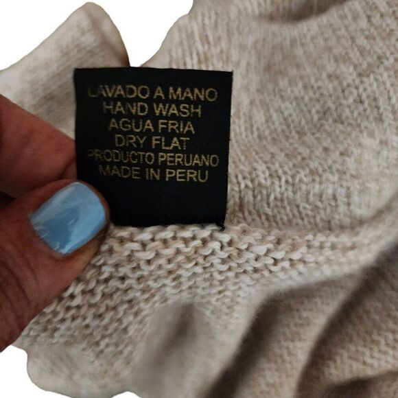 Vintage 80s Artesanias Peru Alpaca Zip Up Cardigan Sweater Womens Size L Brown - Picture 8 of 8